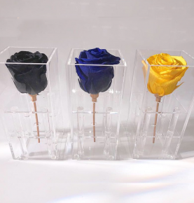 Luxury Single Rose Flower Holder Crystal Clear Acrylic Packaging Boxes For Eeternal Flowers