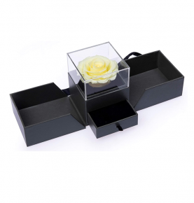 Factory Preserved Rose Acrylic Jewelry Box Necklace Long Lasting Roses In The Flower Box