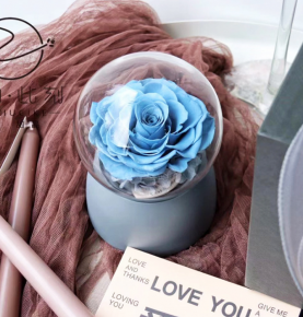 Small Blue Forever Flowers Gifts Truly Preserved Rose In Glass Domes As Holiday Gifts 