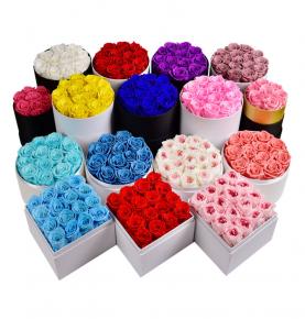 Long Lasting Rosy Preserved Roses Eternal Rose Flower In Round Hat Cardboard Flower Boxes