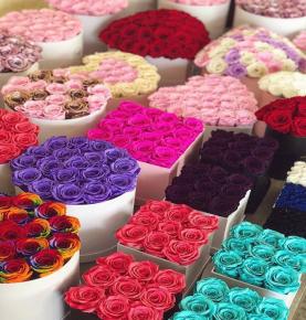 OEM Real Natural Long Lasting Immortal Eternal Forever Flower Blue Preserved Rose In Round Gift Box