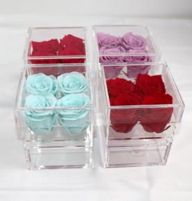 Customized Logo Acrylic Eternal Flower Preserved Roses In Acrylic Box With Drawer 
