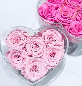 Heart Shape Clear Lucite Acrylic Preserved Flower Rose Acrylic Display Box For 3 Roses 
