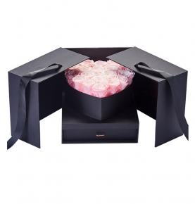 Preserved Roses In Double Opening Gift Heart Shape Flower Box With Square Box For Mother's Day